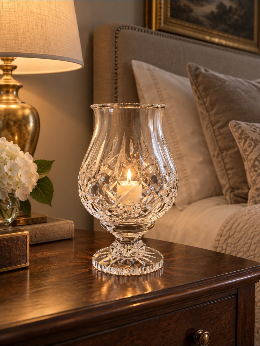 Waterford Alana Crystal Hurricane Lamp Votive Candle Holder Ireland-made Signed